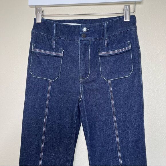Pilcro Anthropologie High Rise Flare Blue Denim Jeans Contrast Stitch Women 24 P - Picture 4 of 16